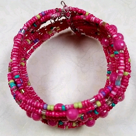 Vintage Boho 1970s Seed Bead Wired Cuff Style Bracelet - Picture 7 of 12